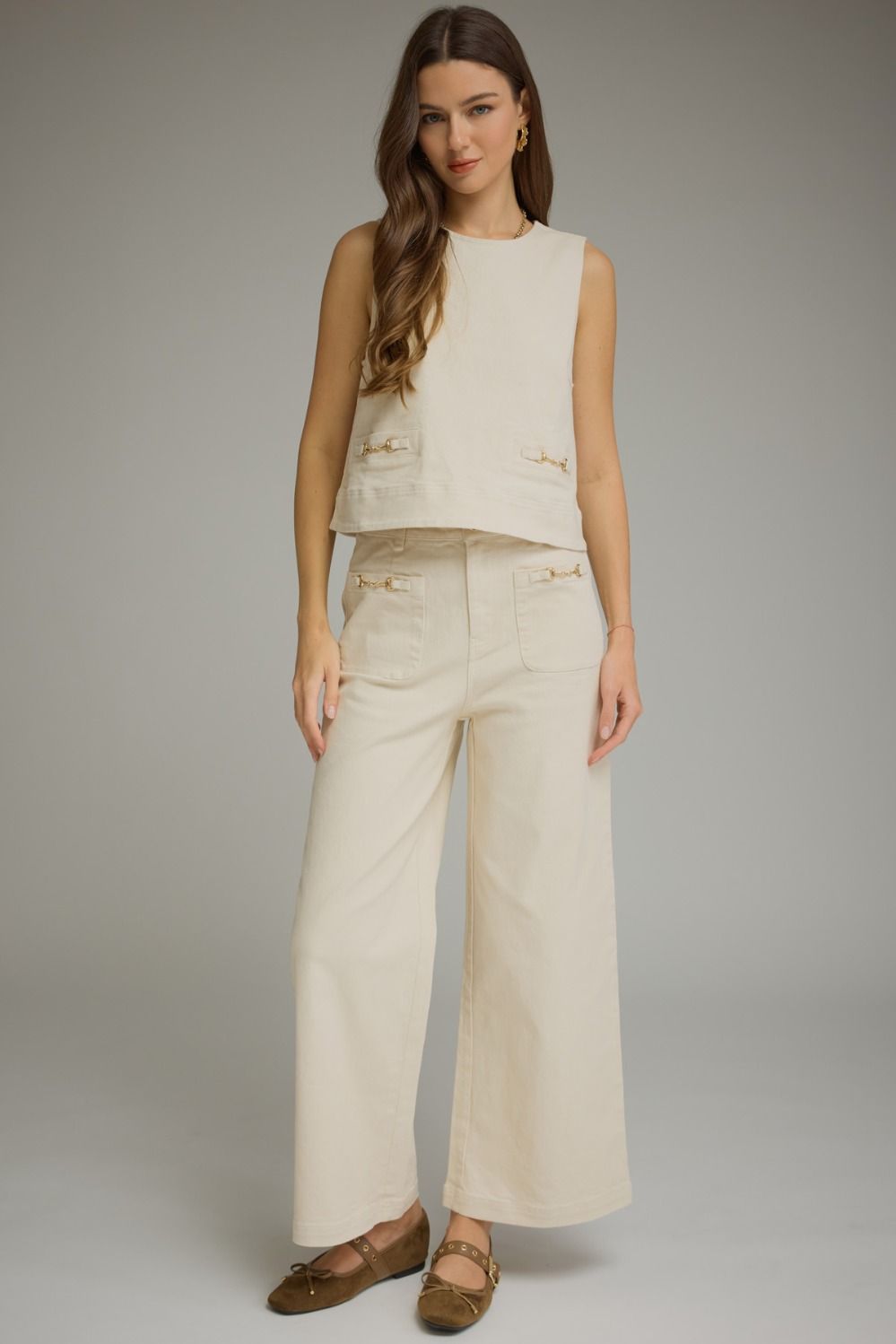 Entro Wide Leg Pants With Horsebit Detail
