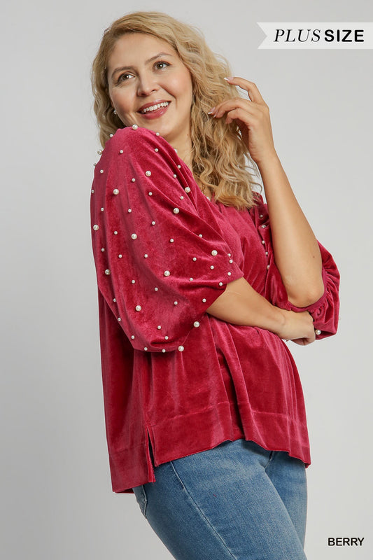 Eleanor Pearl Embellished Plus Size Velvet Top