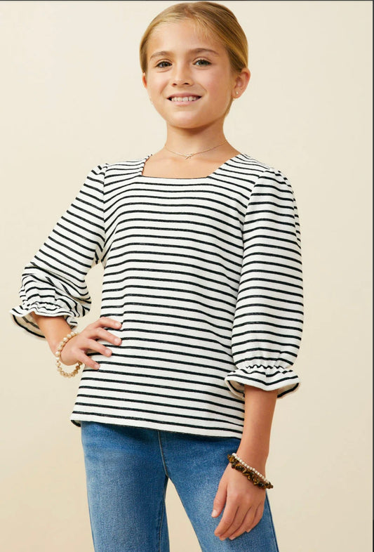 Hayden Girls White with Black Stripes Top