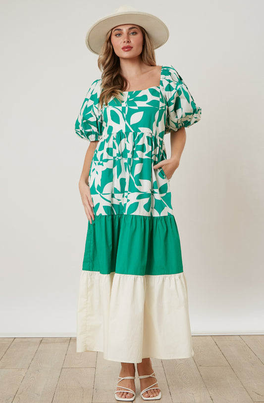 Oh Happy Day Green and Cream Maxi Dress