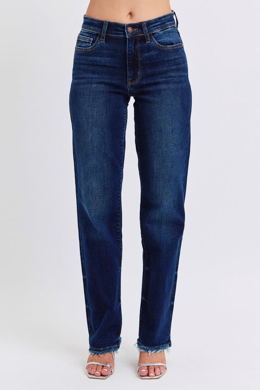 Judy Blue Mid Rise Straight Fit Frayed Hem