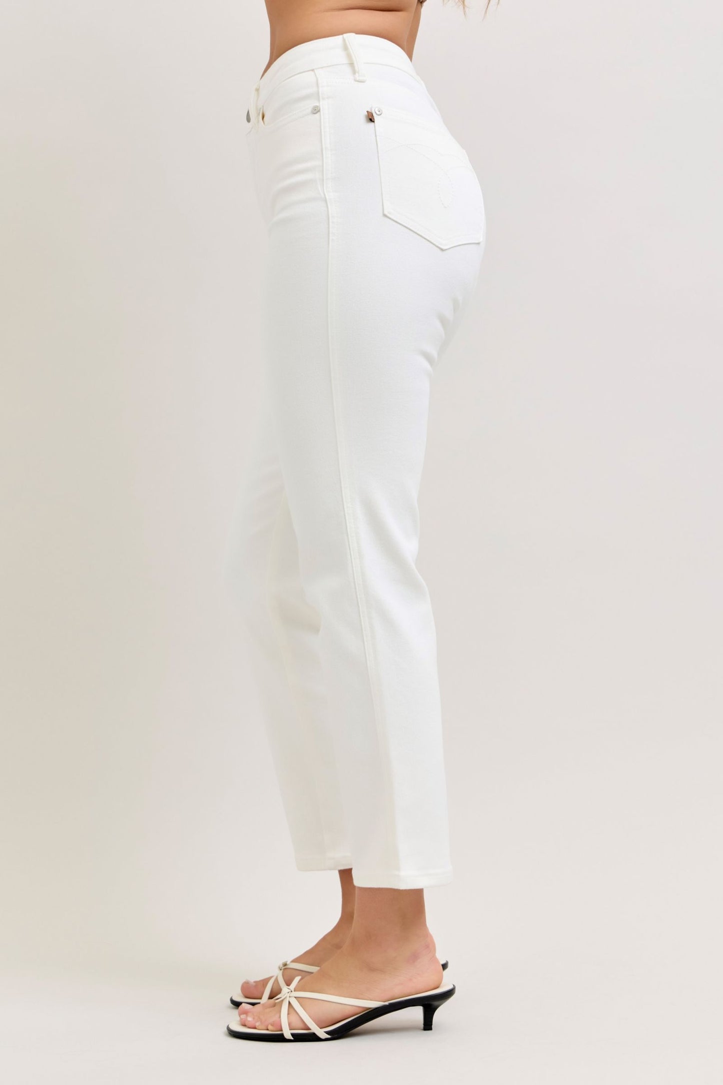 Judy Blue Tummy Control High Waist Ankle Straight White Jeans