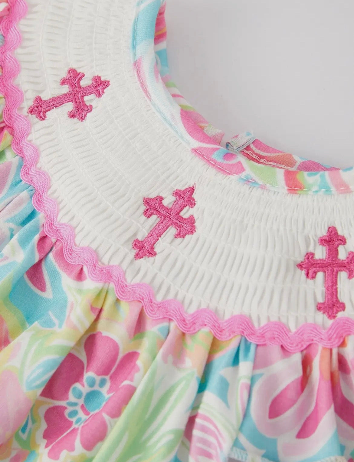 Rylee Faith Bright Embroidered Cross Romper