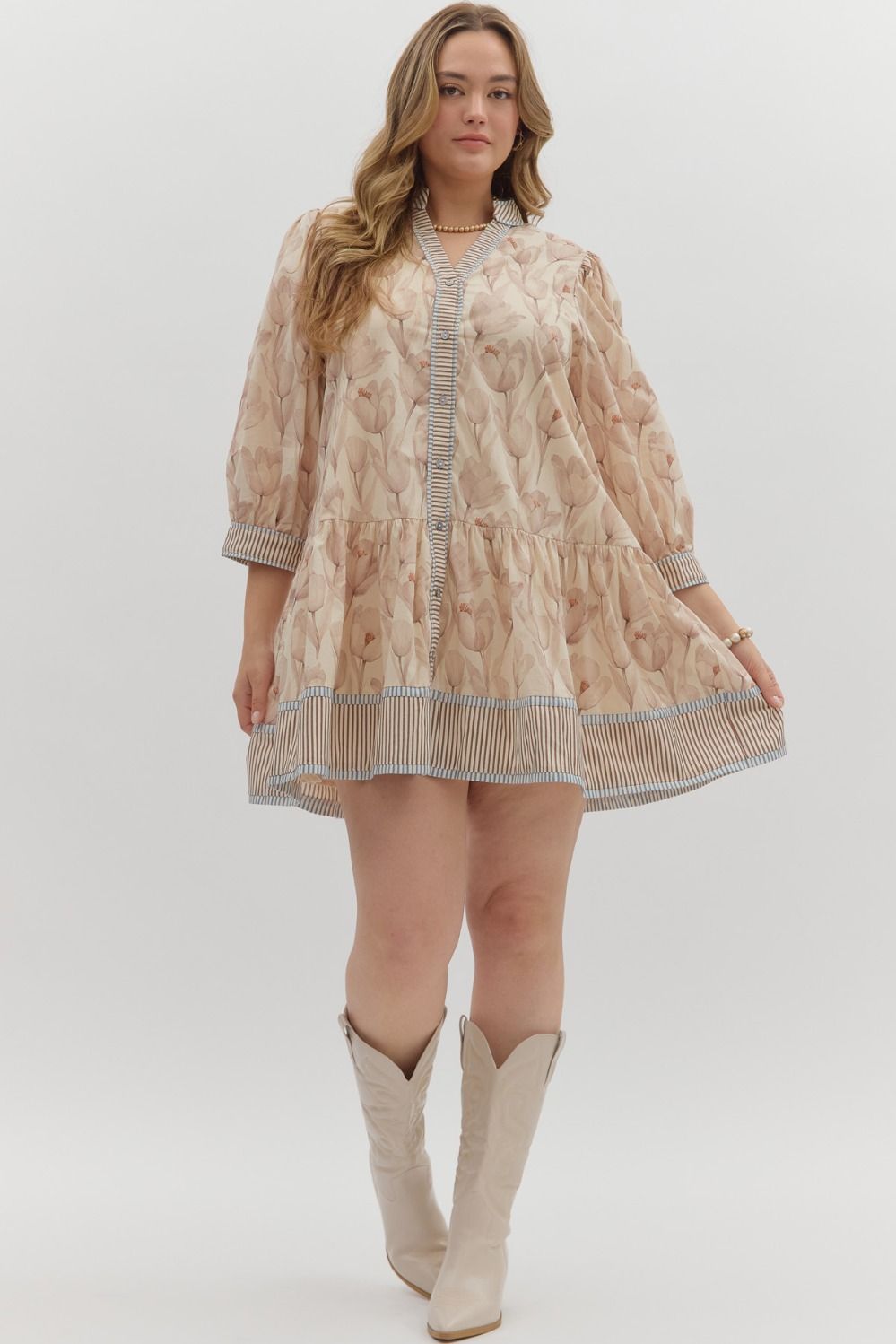 Charlie Ecru Plus Size Mini Dress