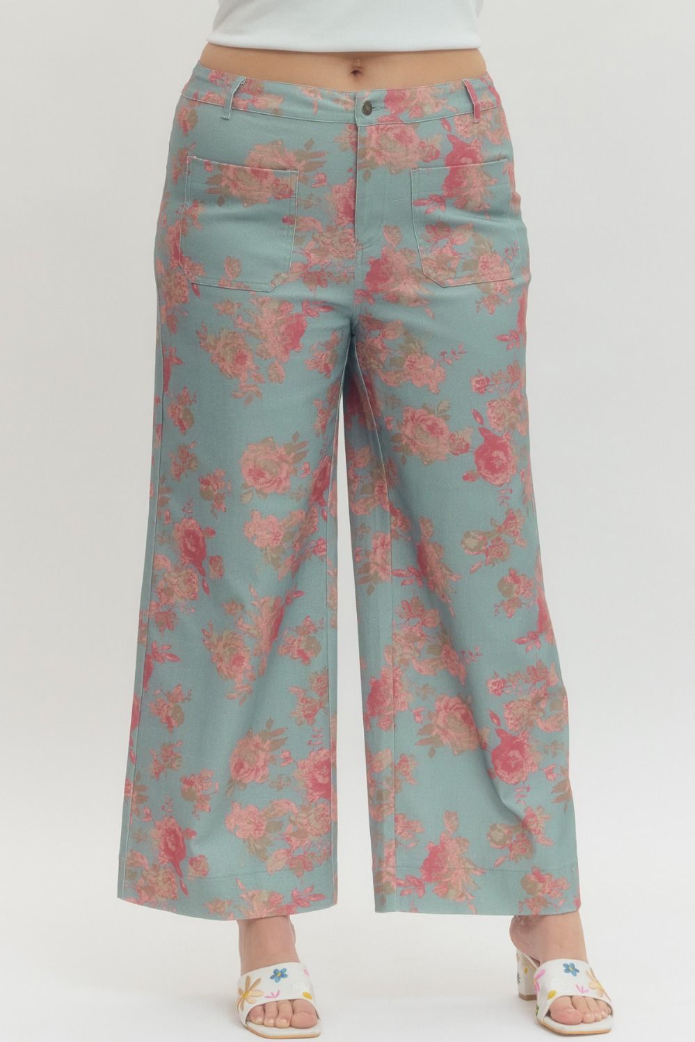 Entro Blue and Pink Floral Plus Size Pants