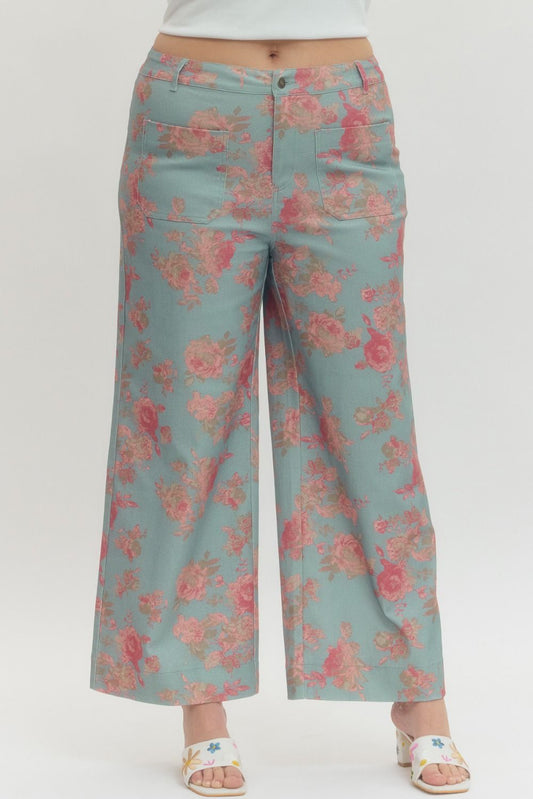 Entro Blue and Pink Floral Plus Size Pants