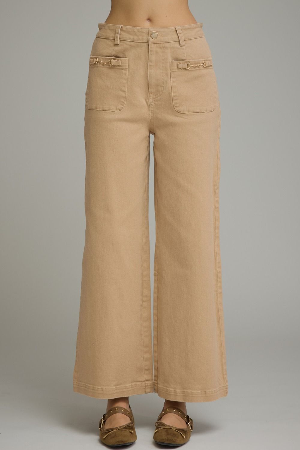 Entro Wide Leg Pants With Horsebit Detail