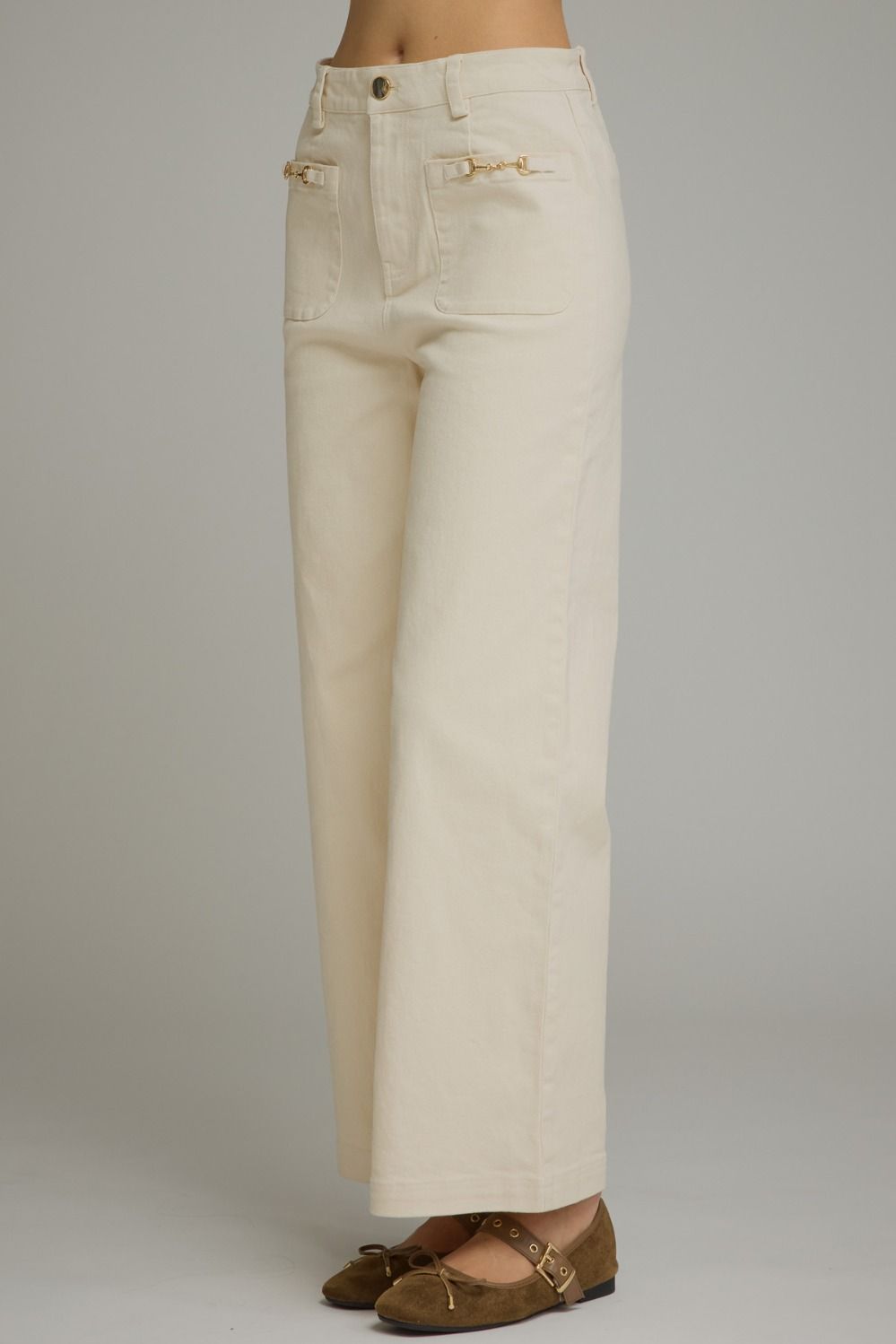 Entro Wide Leg Pants With Horsebit Detail