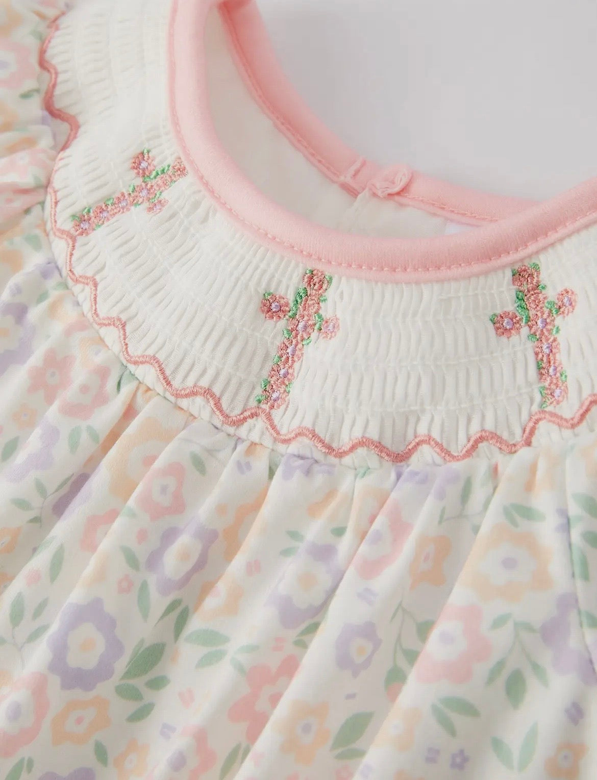 Rylee Faith Pastel Colored Cross Embroidered Romper