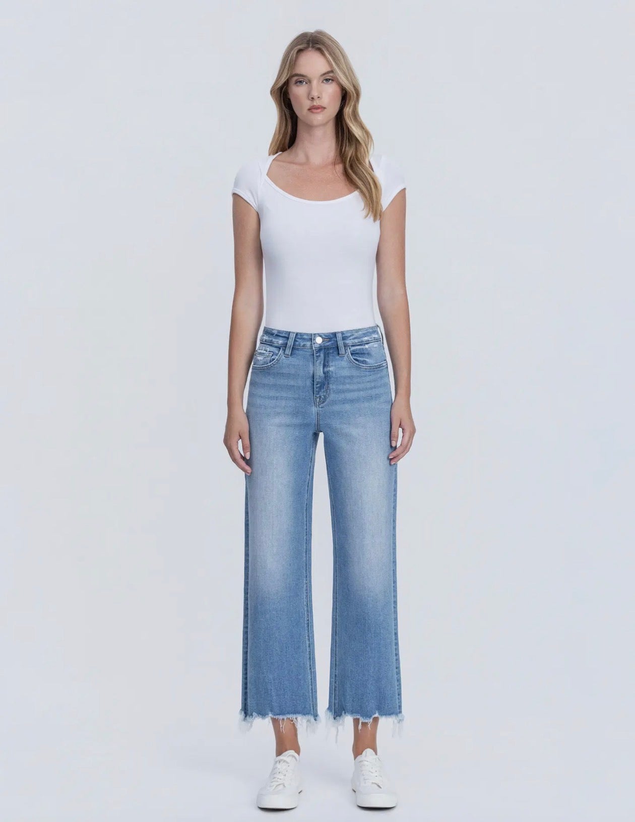 Flying Monkey High Rise Distressed Hem Crop Slim Wide Jeans