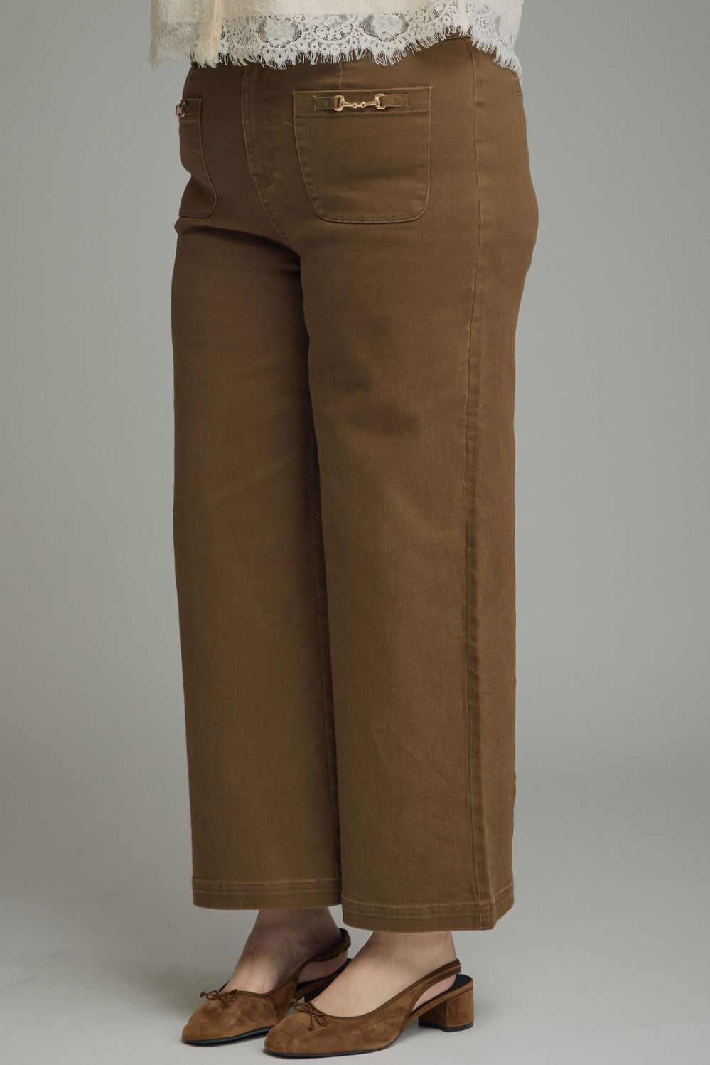 Entro Wide Leg Plus Size Pants with Horsebit Detail