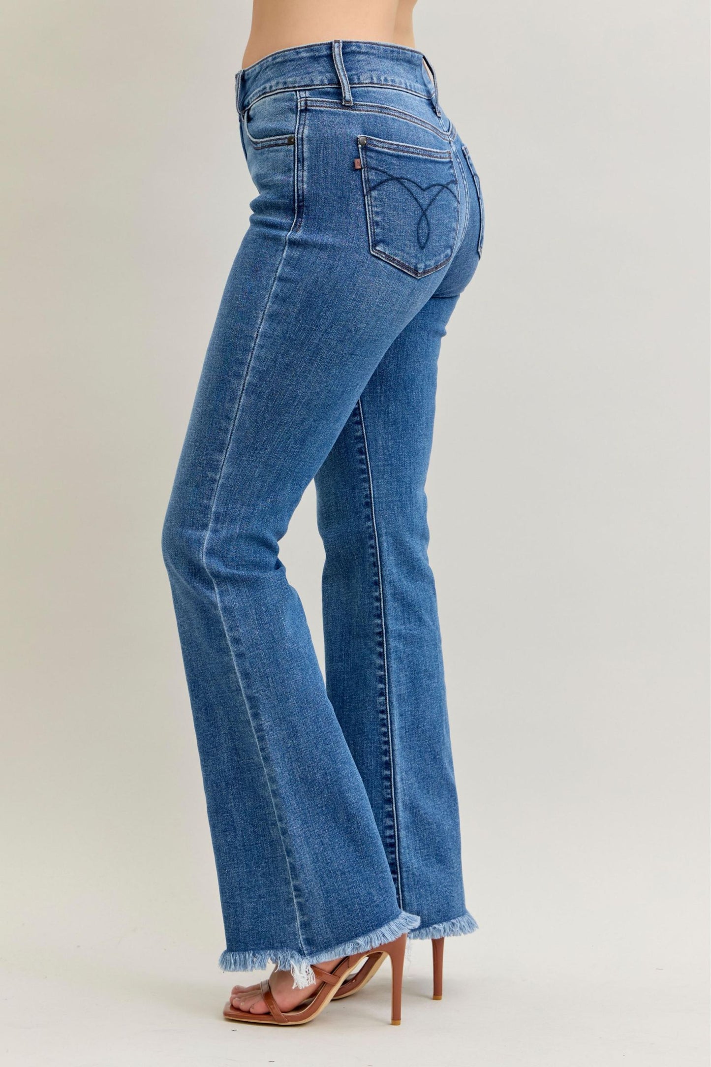 Judy Blue High Waist Bootcut Double Button WB & Frayed Hem