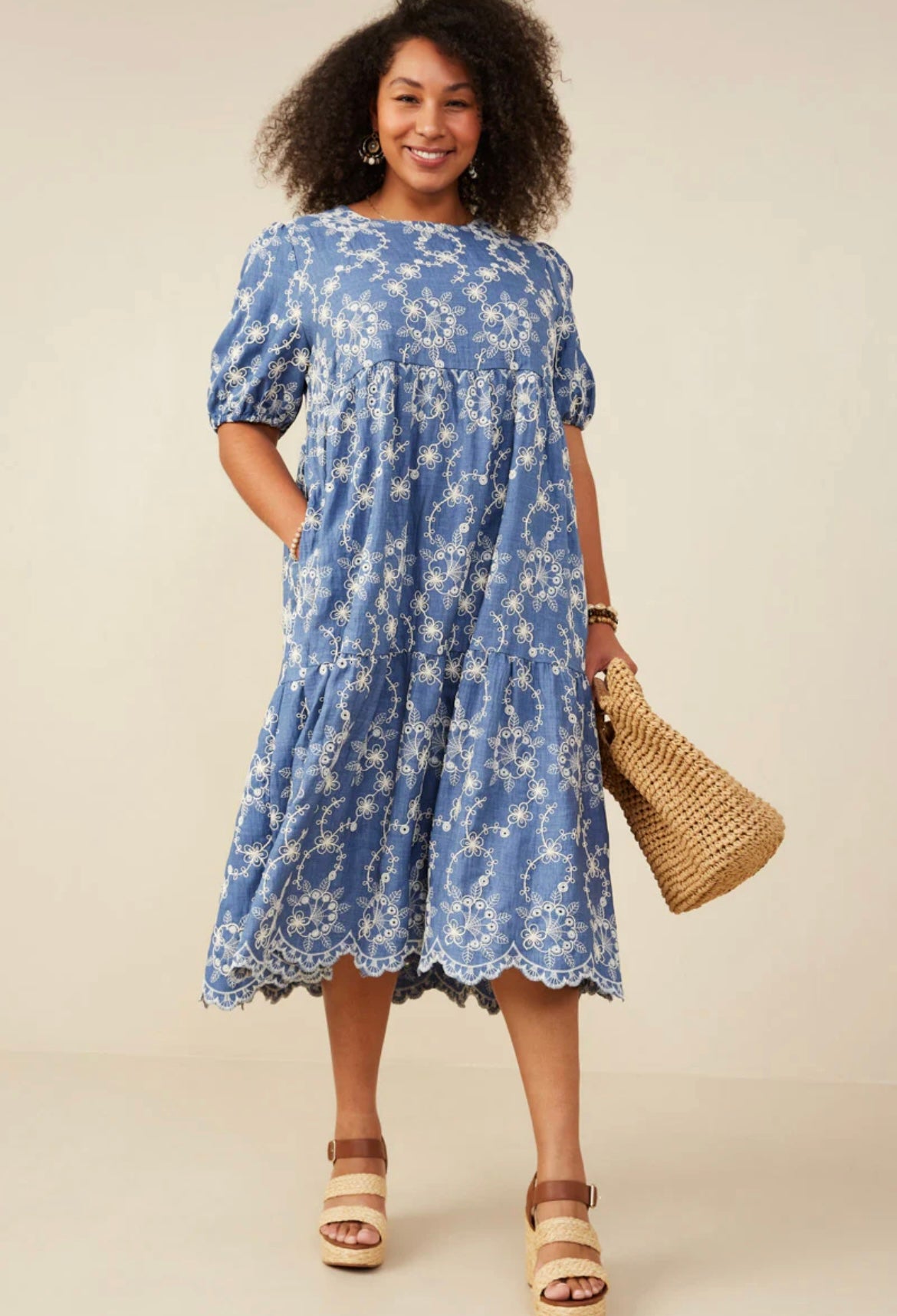 The Heidi Embroidered Denim Plus Size Dress