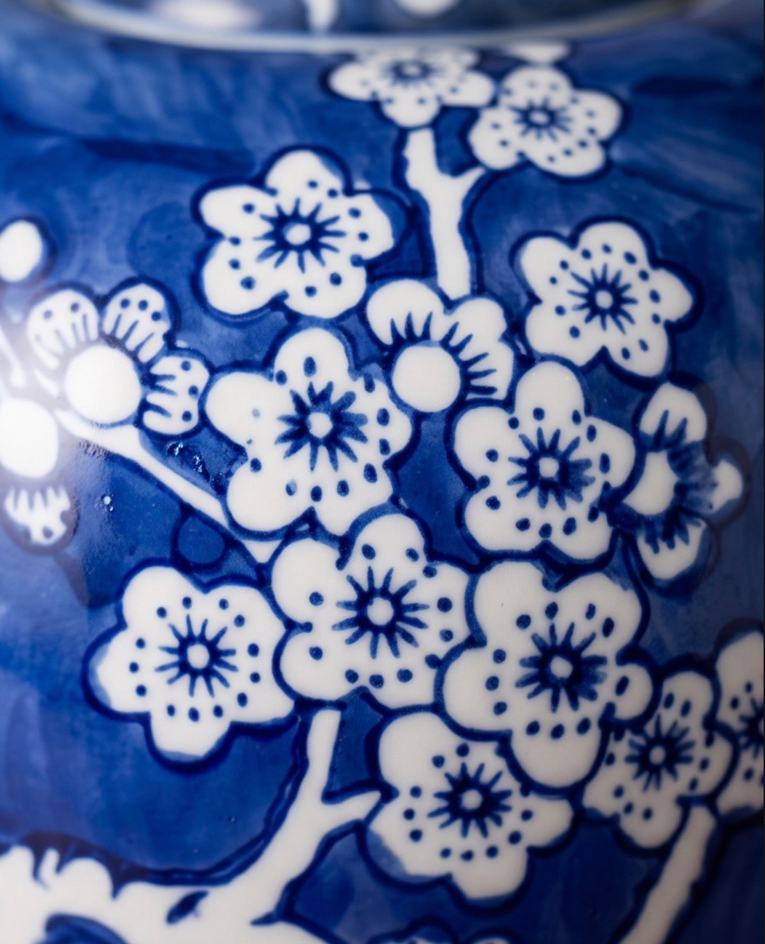 Hand Painted Porcelain Blue and White Cherry Blossom Jar