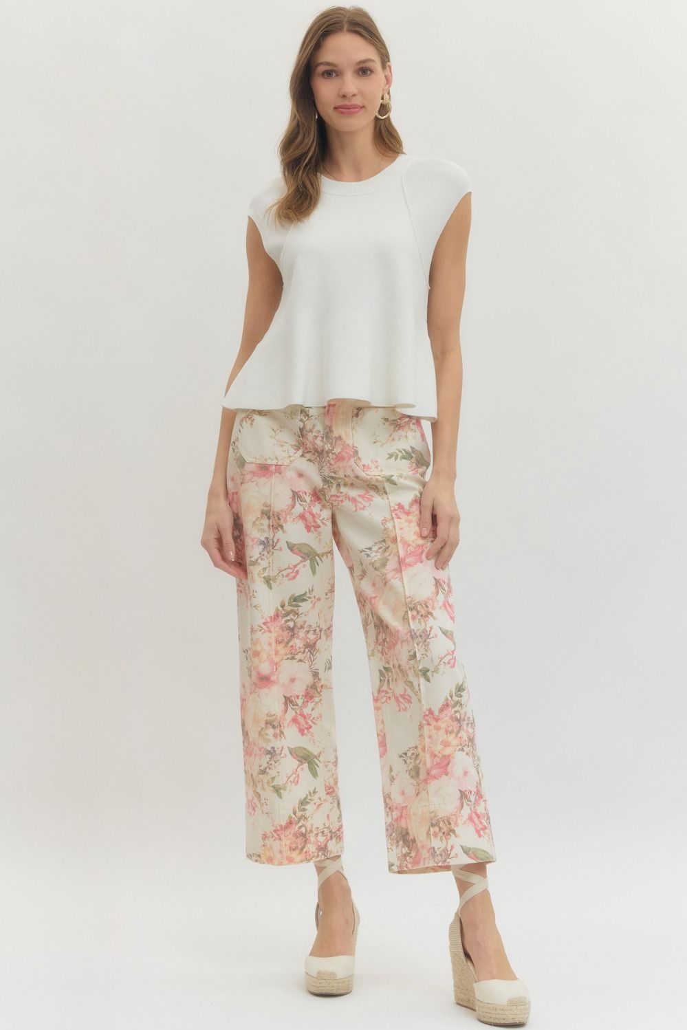 Entro Floral Print Patch Pocket Pants