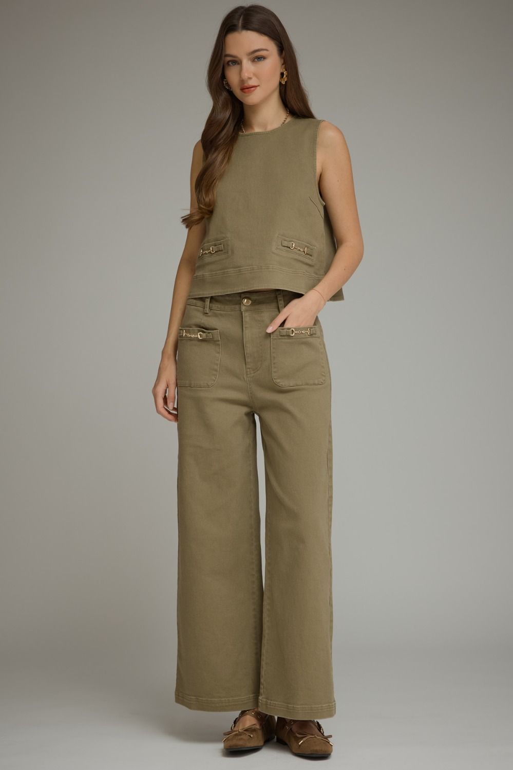 Entro Wide Leg Pants With Horsebit Detail