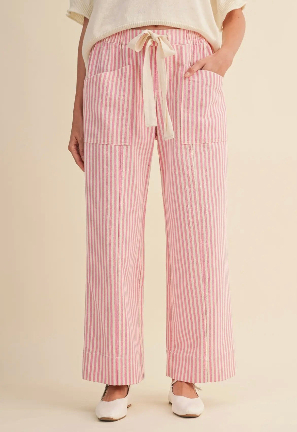 &Merci Pink Striped Denim Drawstring Pants