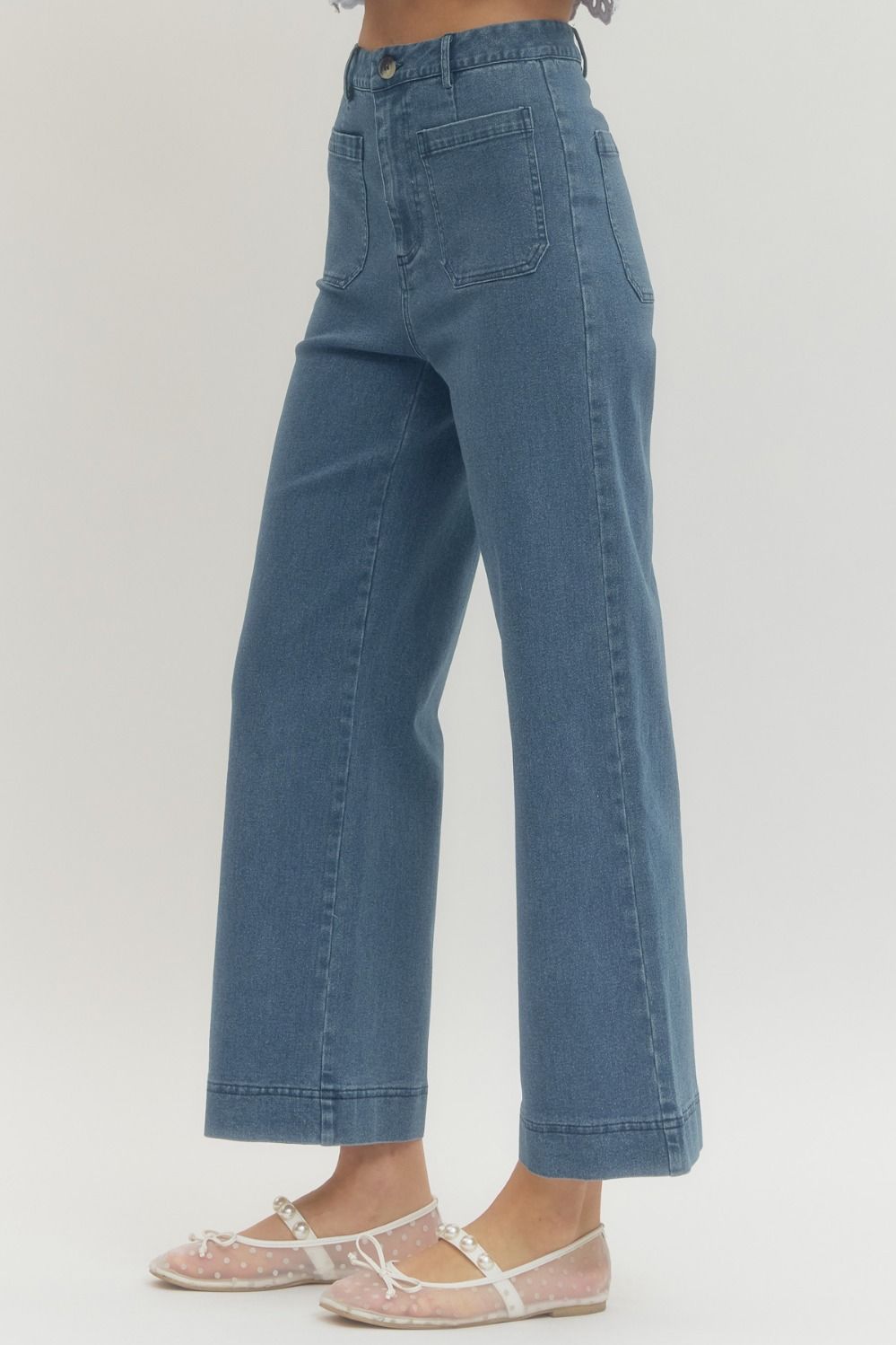 Entro Dark Denim Patch Pocket Cropped Pants