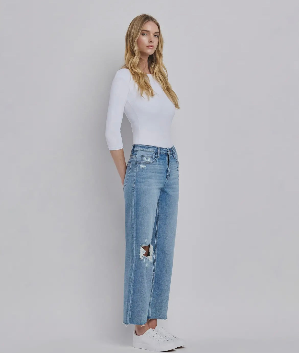 Flying Monkey High Rise Slim Wide Distressed Jeans