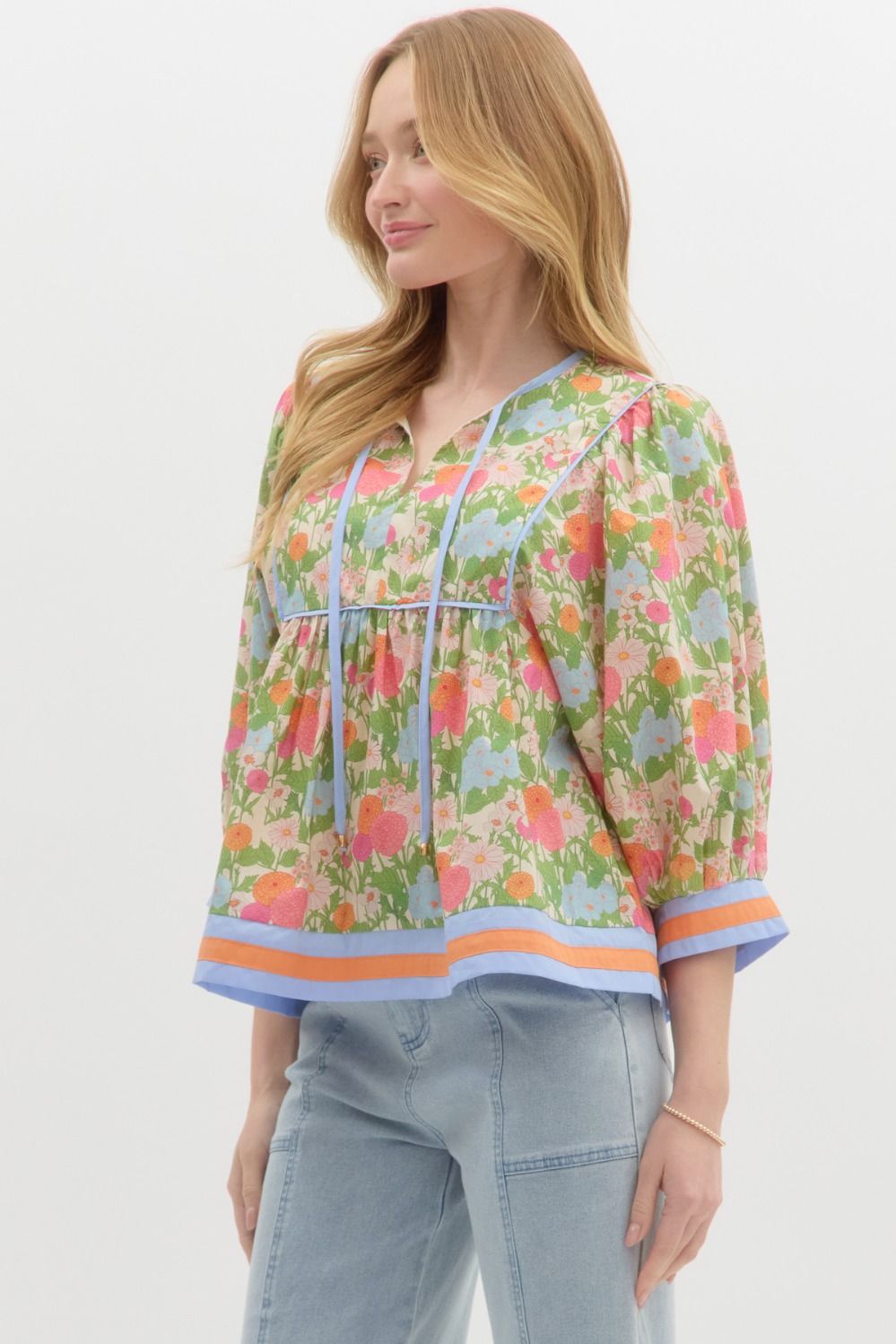 Marigold Floral Plus Size 3/4 Sleeve Top