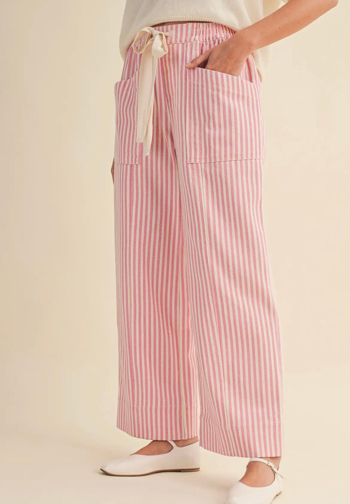 &Merci Pink Striped Denim Drawstring Pants