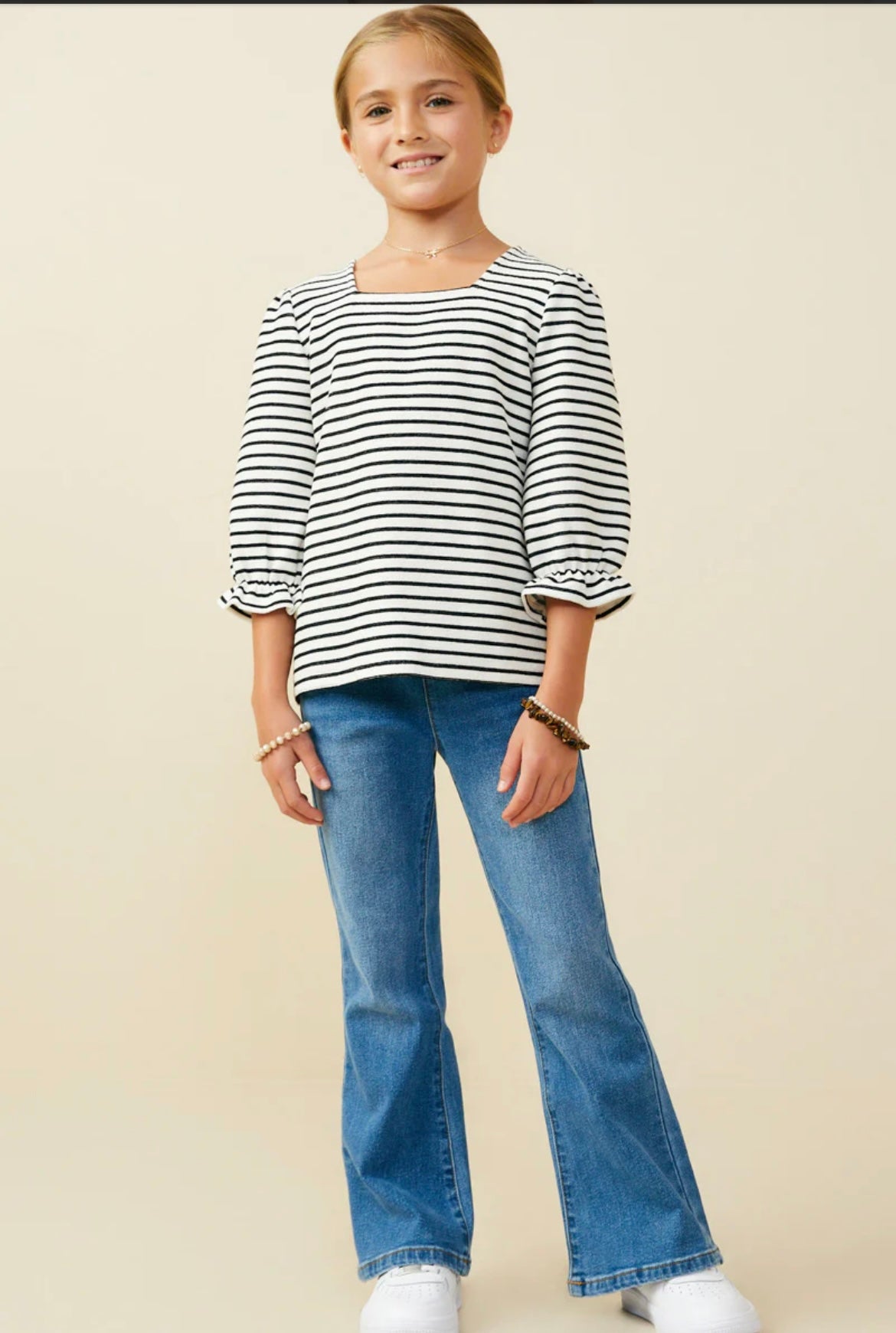 Hayden Girls White with Black Stripes Top
