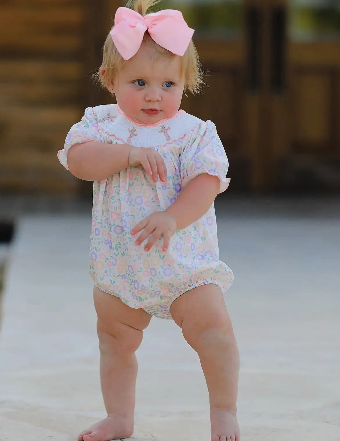 Rylee Faith Pastel Colored Cross Embroidered Romper