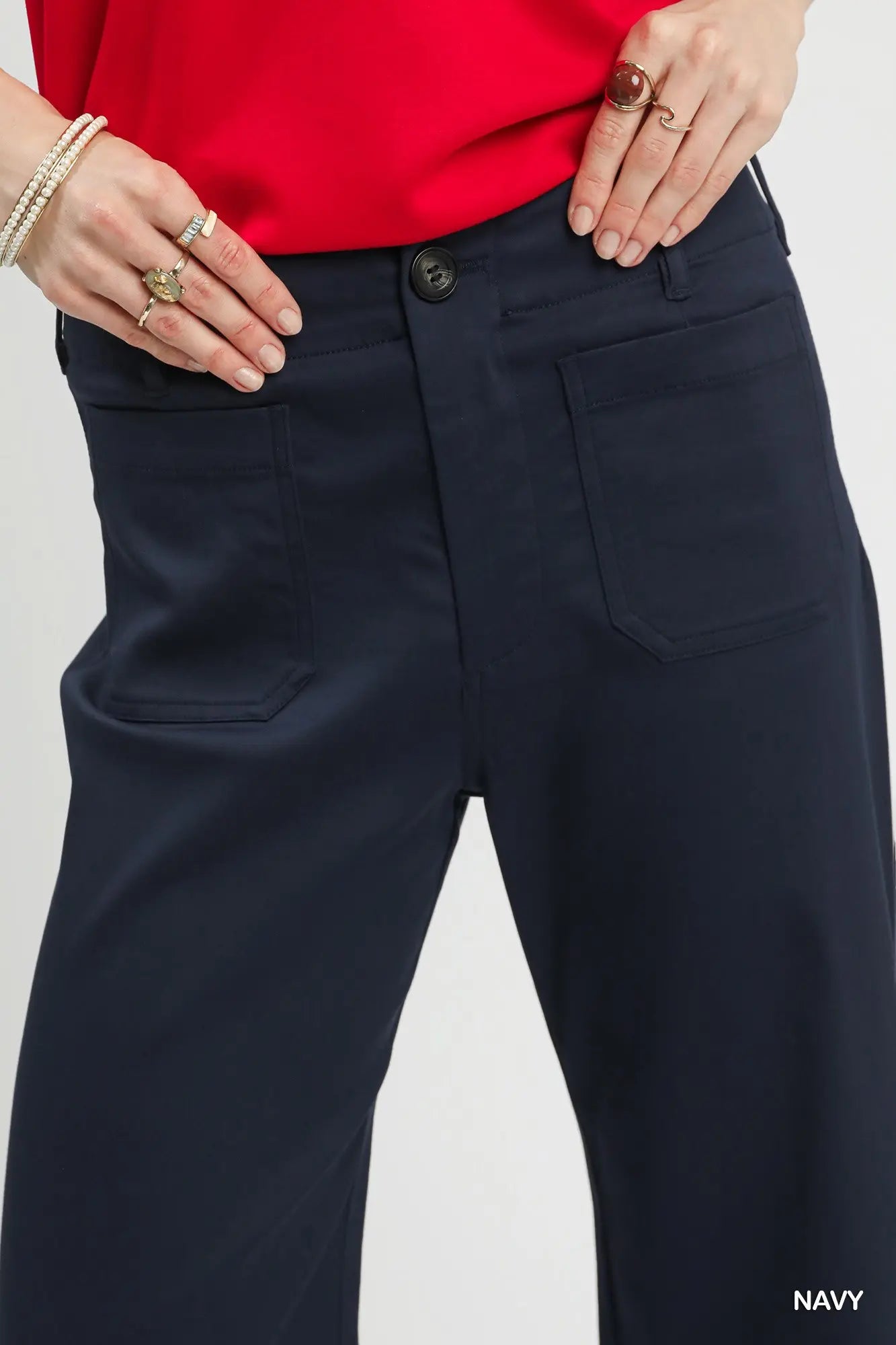 Umgee Scallop Hem Wide Leg Navy Pants
