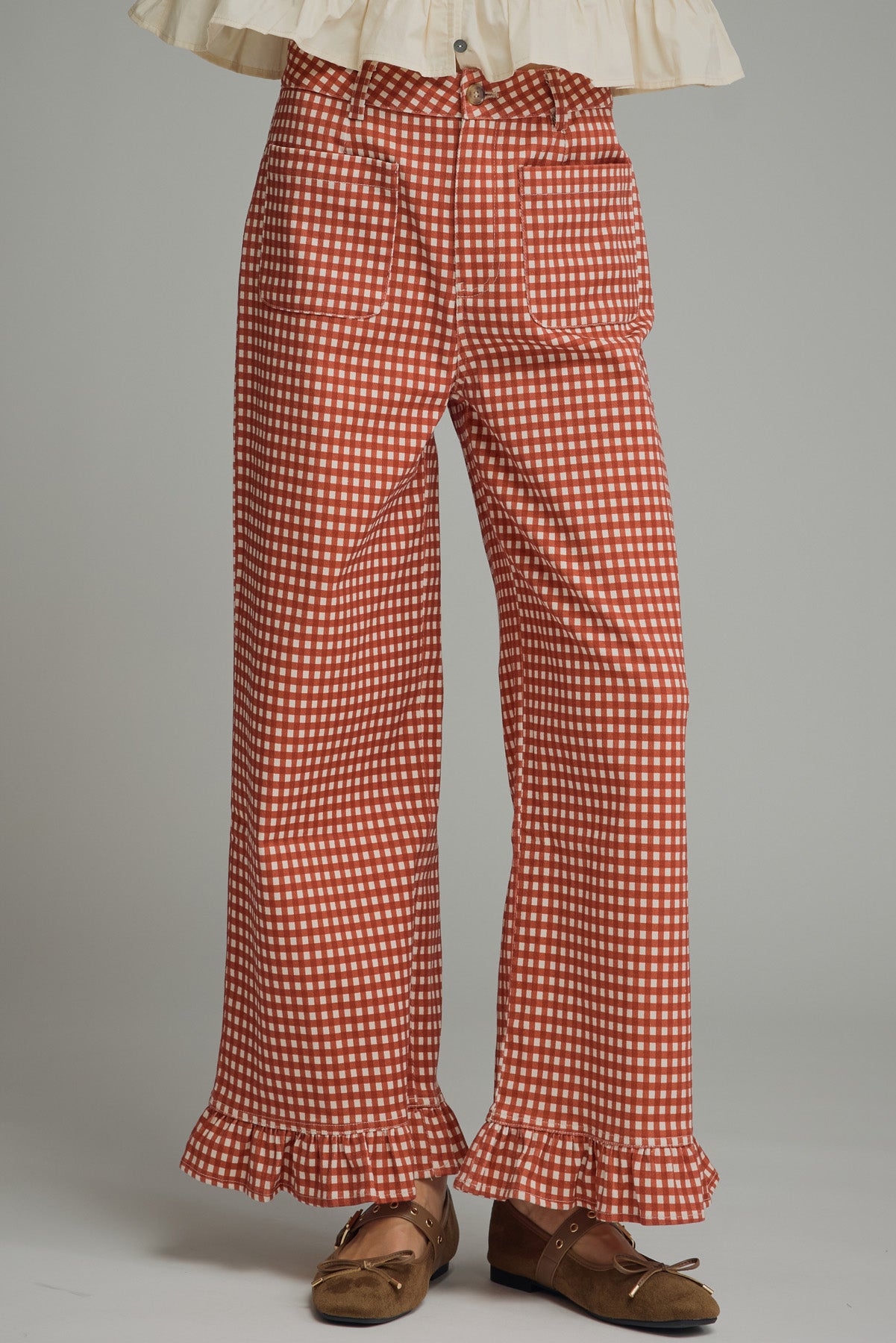 Entro Rust Gingham Checked Pants