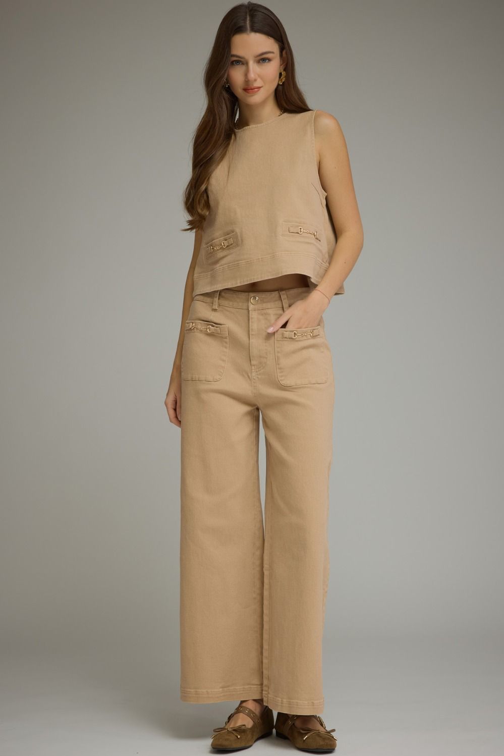 Entro Wide Leg Pants With Horsebit Detail