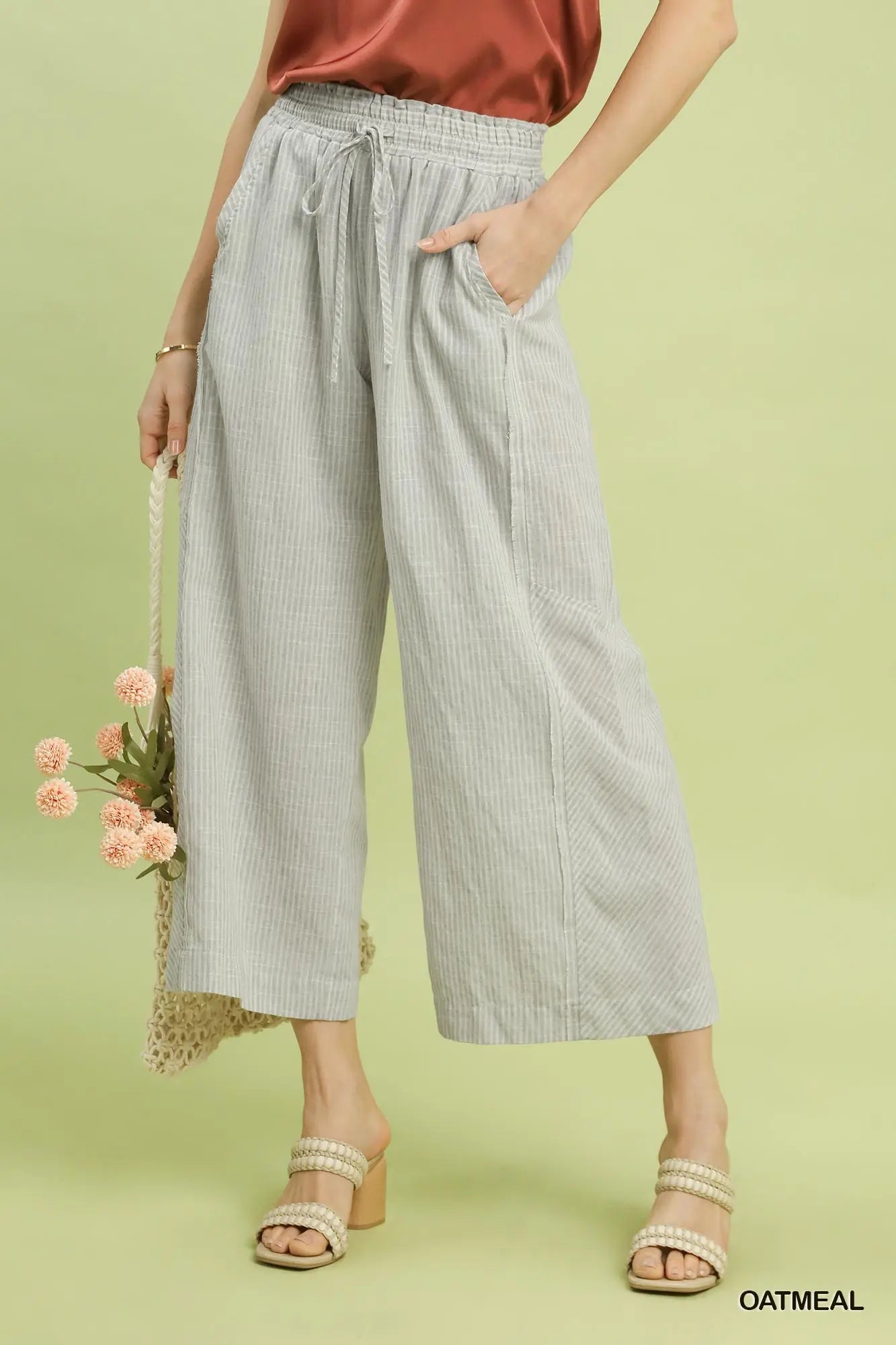 Umgee Linen Blend Striped Pants