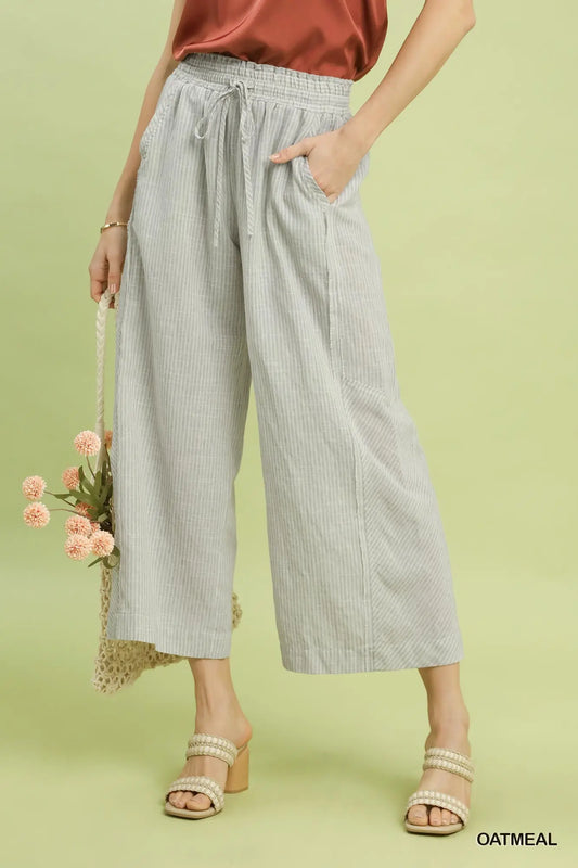 Umgee Linen Blend Striped Pants