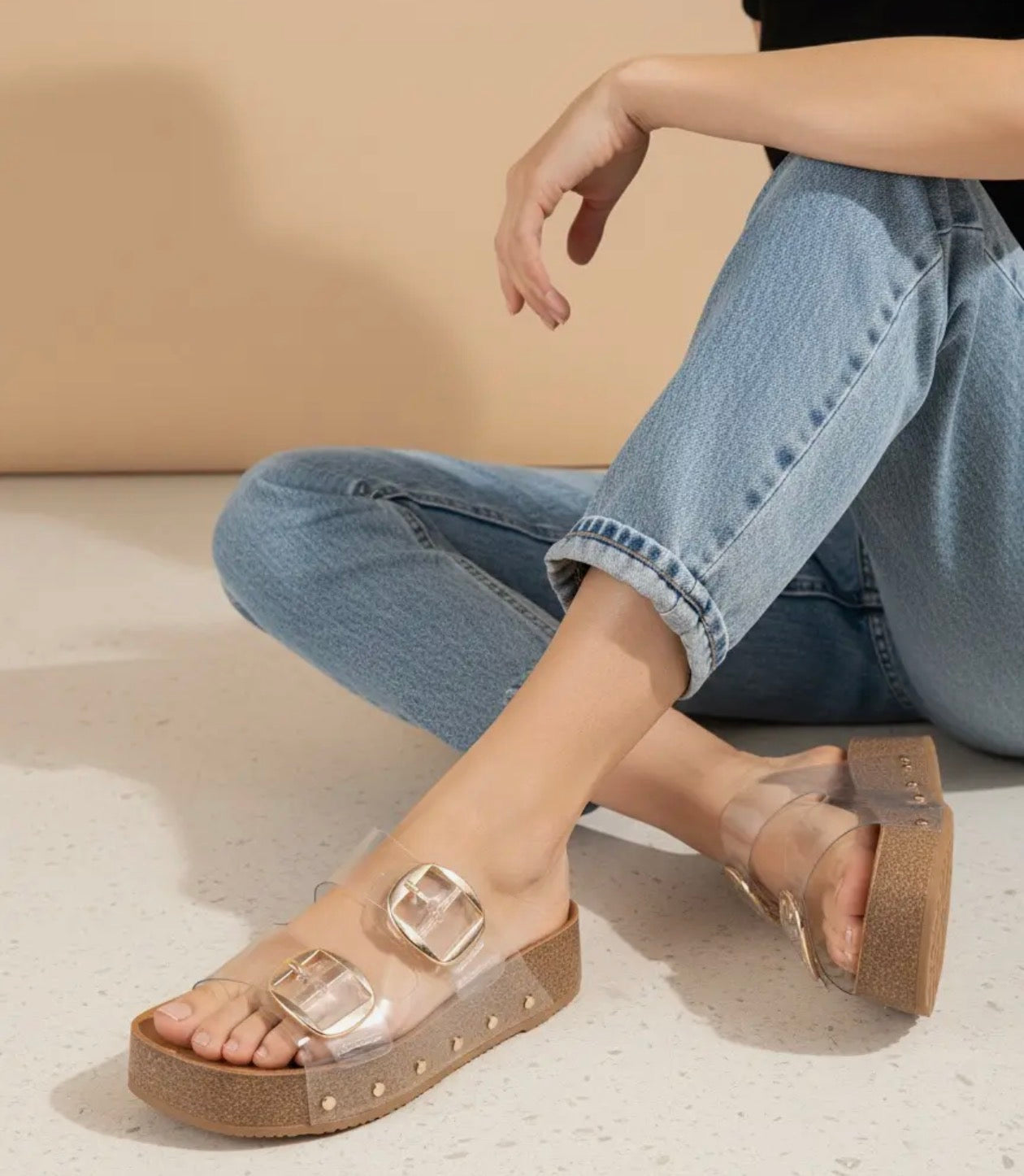 Ccocci Nancy Double Strapped Clear Platform Sandals