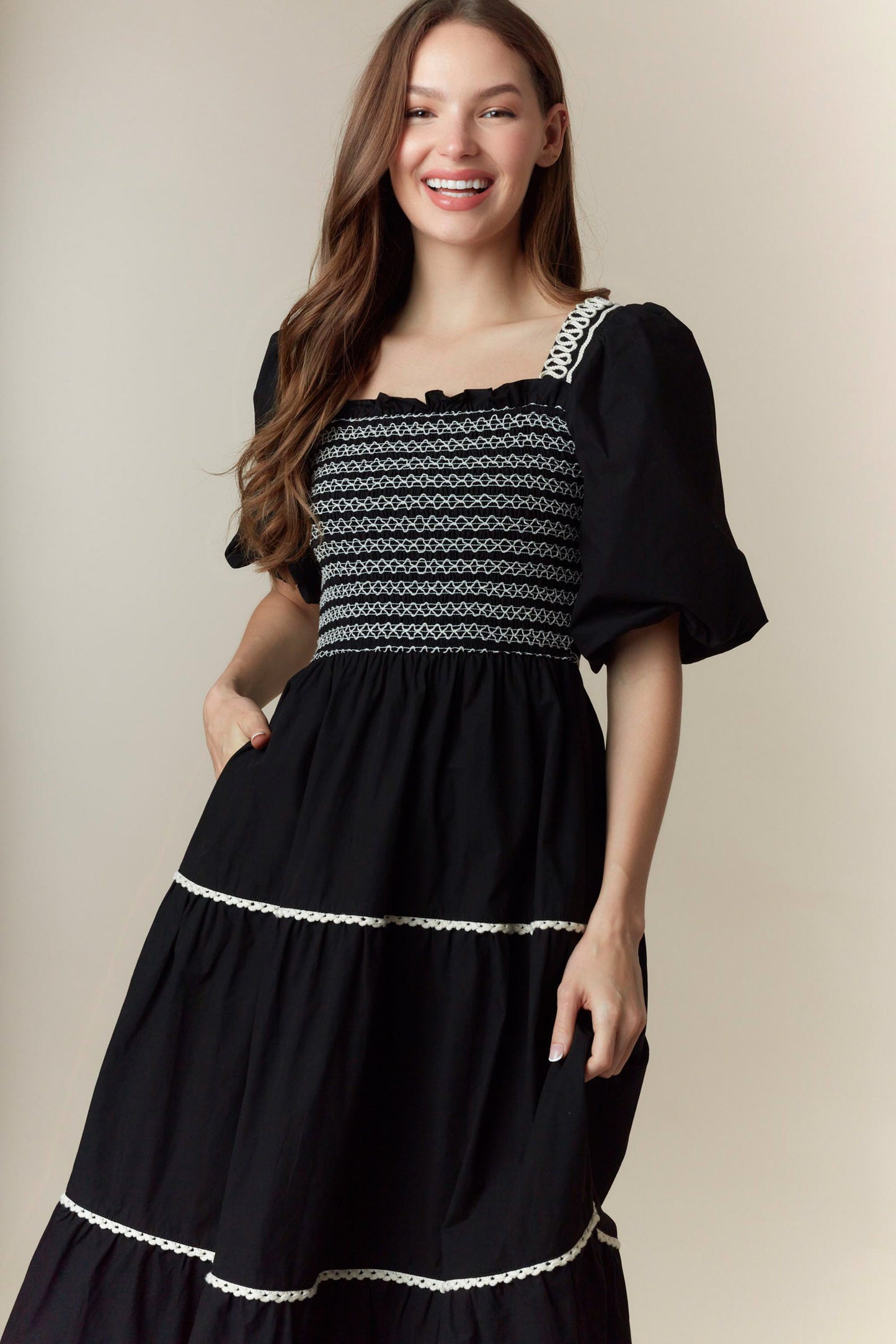 The Lawter Black Smocked Dress