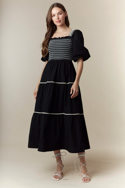 The Lawter Black Smocked Dress