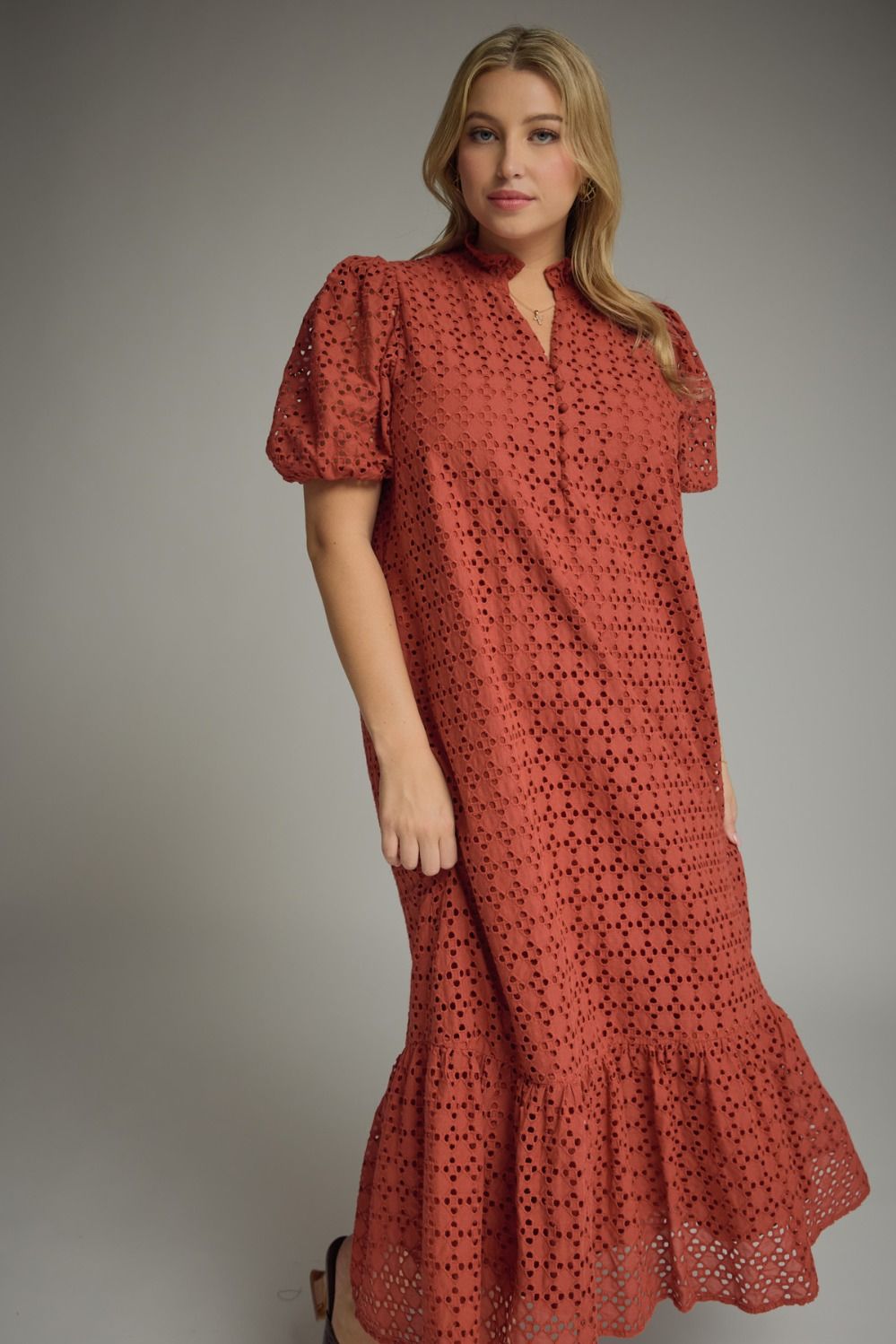 The Dennie Eyelet Rust Plus Size Dress
