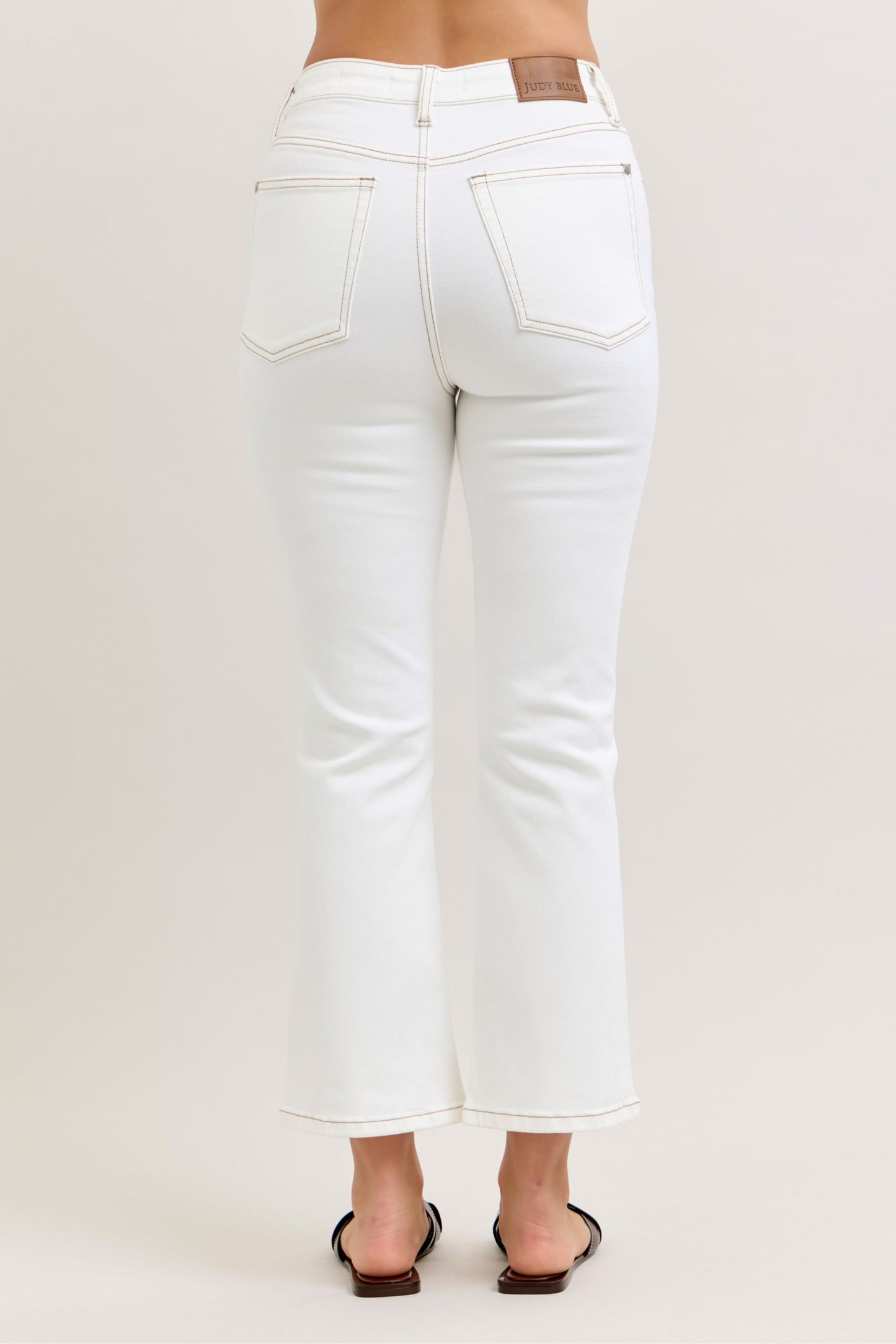 Judy Blue High Waist Kick Flare White Jeans