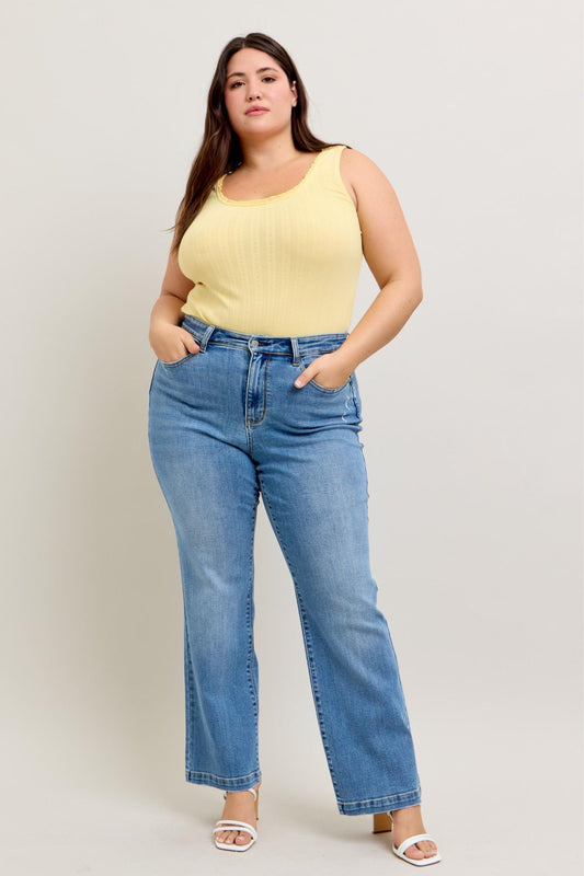 Judy Blue High Waist Trouser Style Straight Fit Plus Size Jeans
