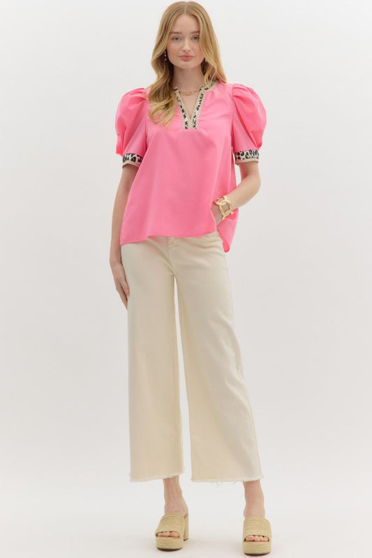 Emily Anne Leopard Print Trim Top (Regular and Plus Sizes Available)