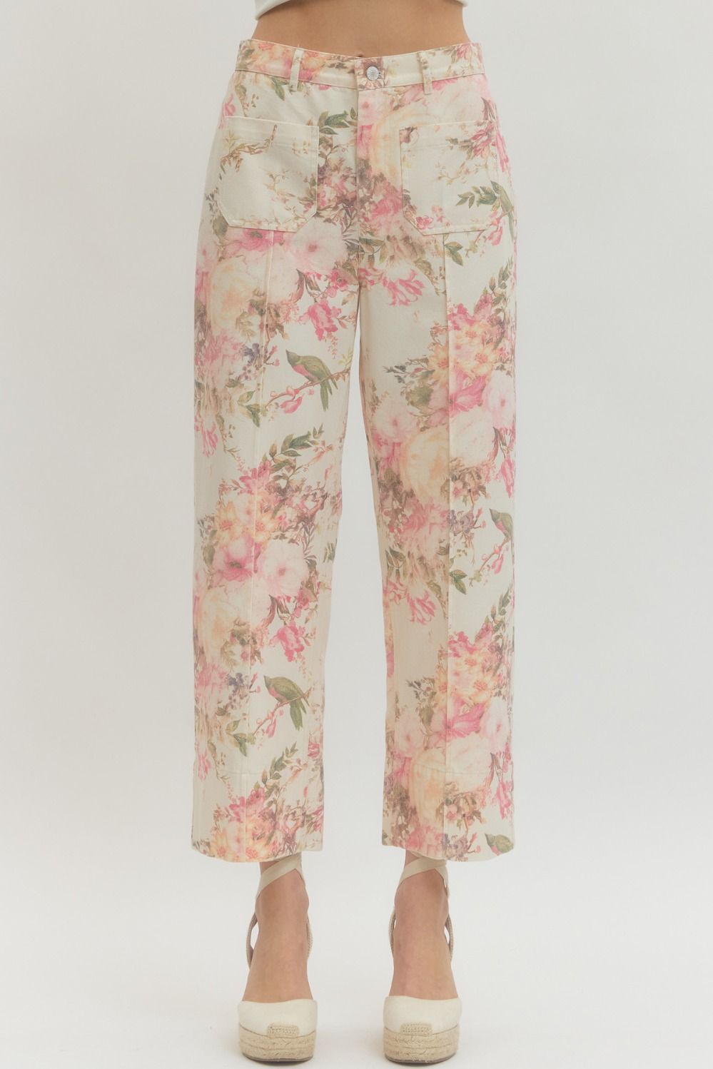 Entro Floral Print Patch Pocket Pants