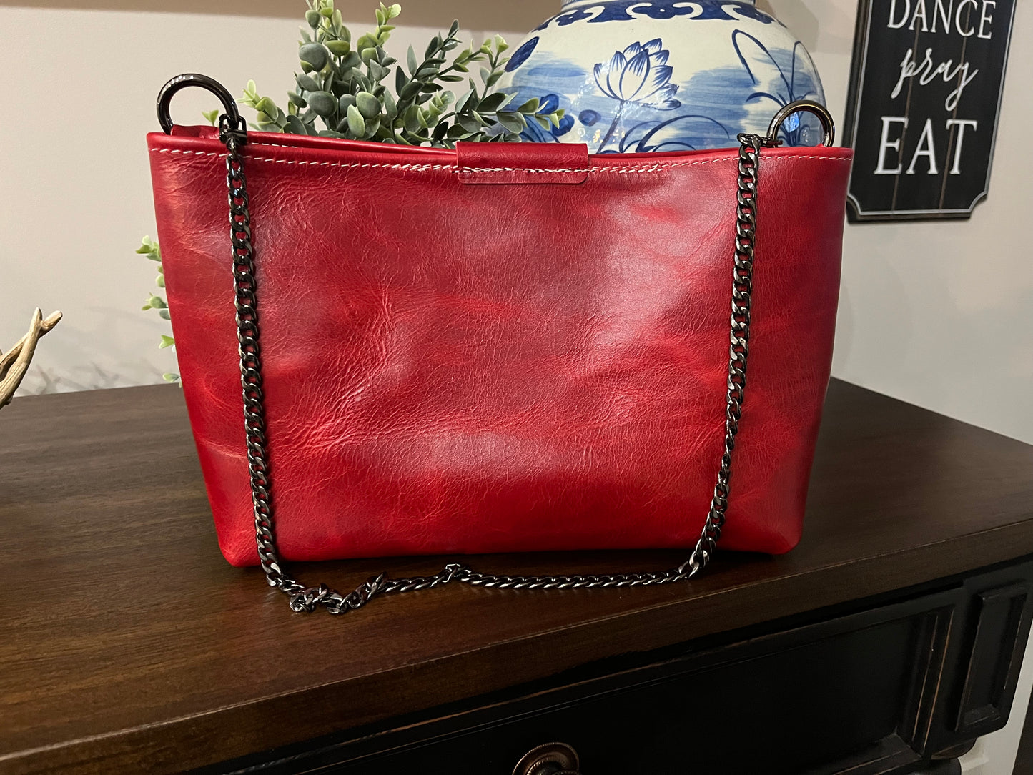 Full Grain Red Leather Shoulder Bag