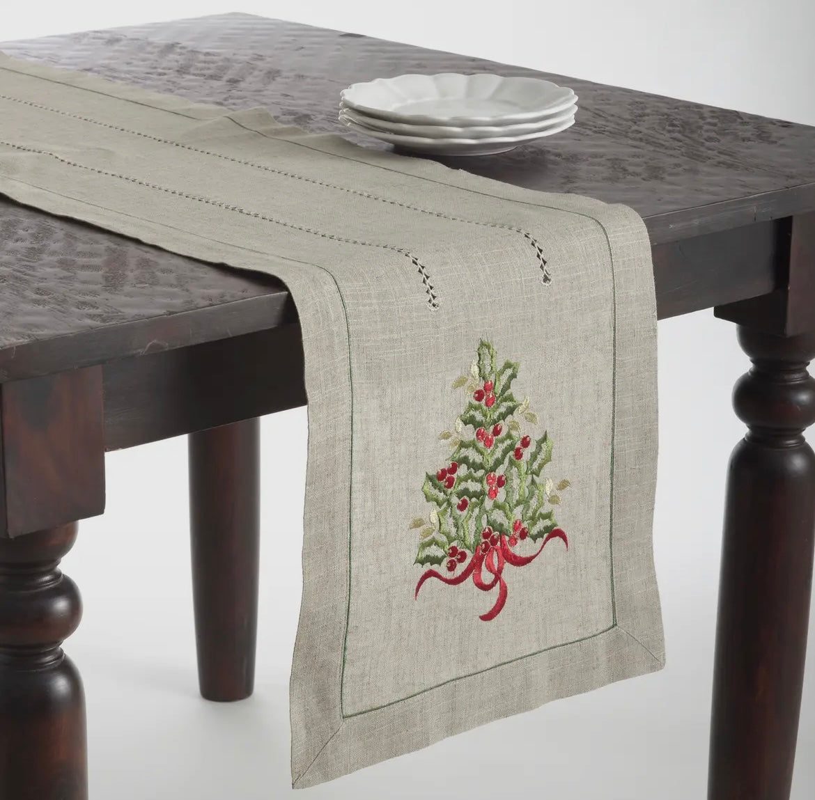 Embroidered Christmas Tree Table Runner