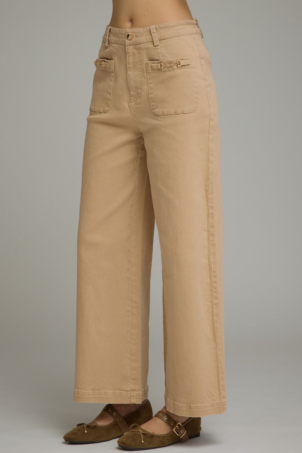 Entro Wide Leg Pants With Horsebit Detail