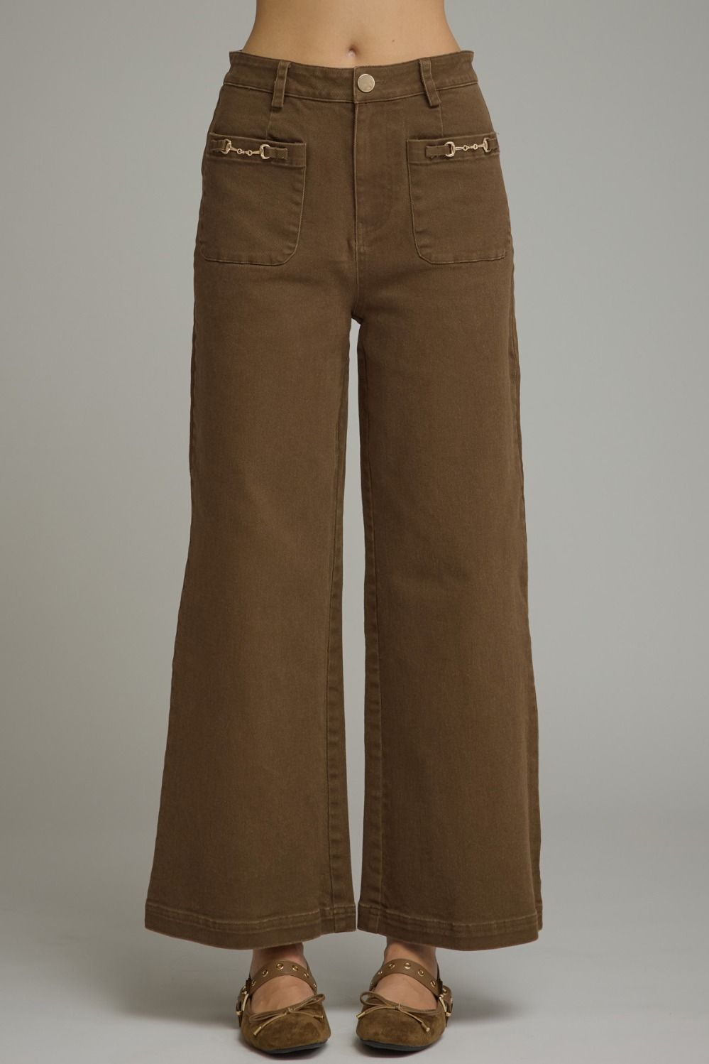 Entro Wide Leg Pants With Horsebit Detail
