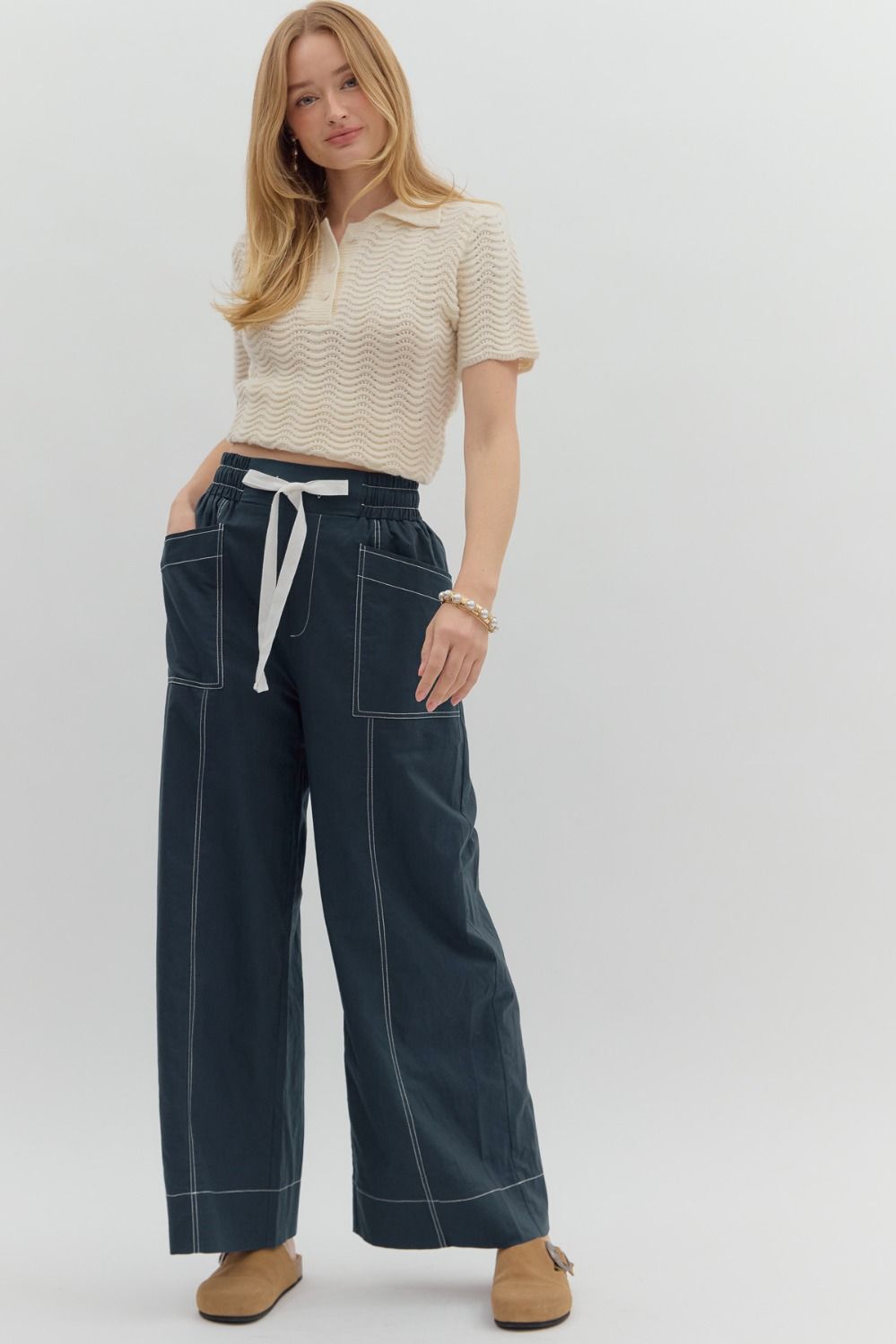 Entro Drawstring Wide Leg Pants