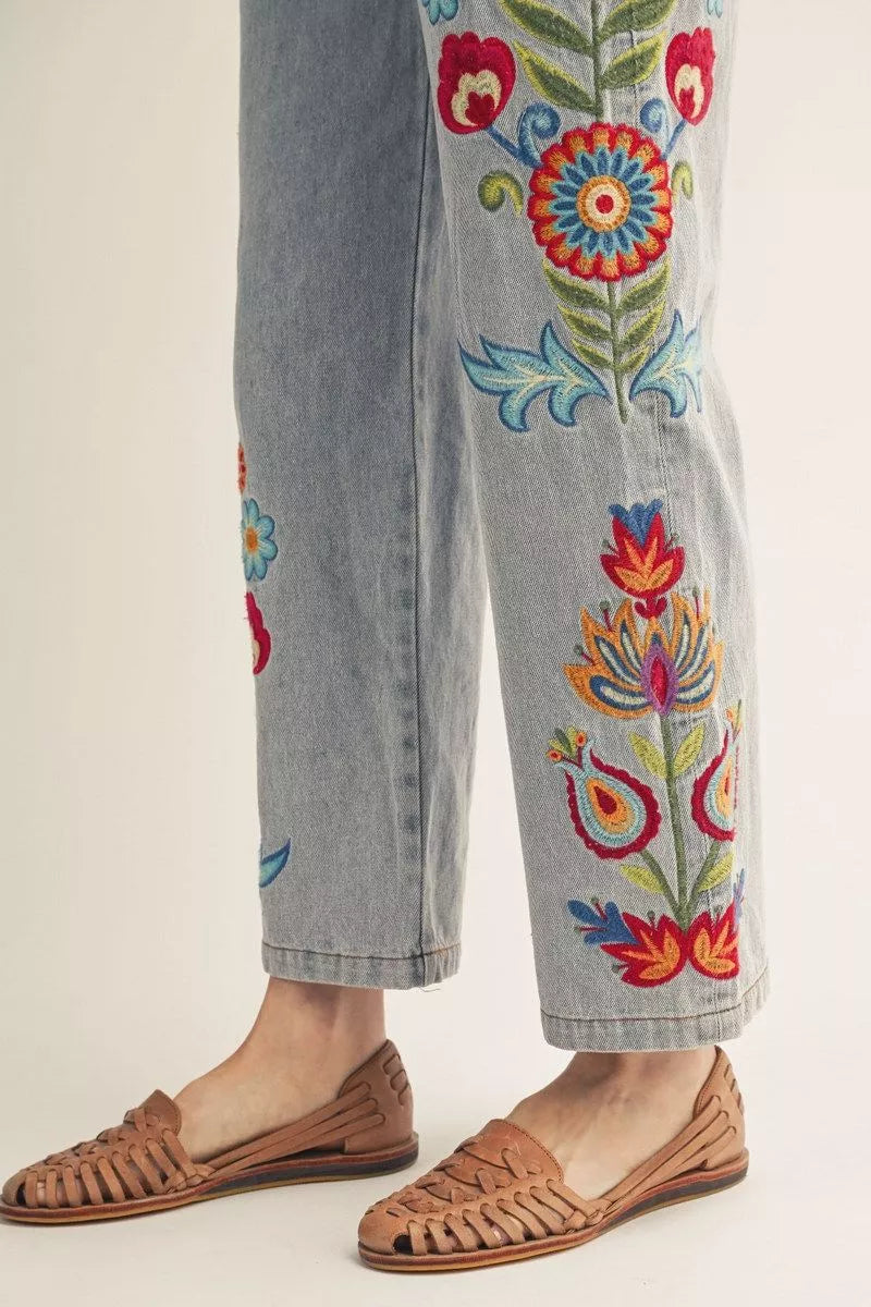 Jodifl Embroidered Washed Denim Jeans