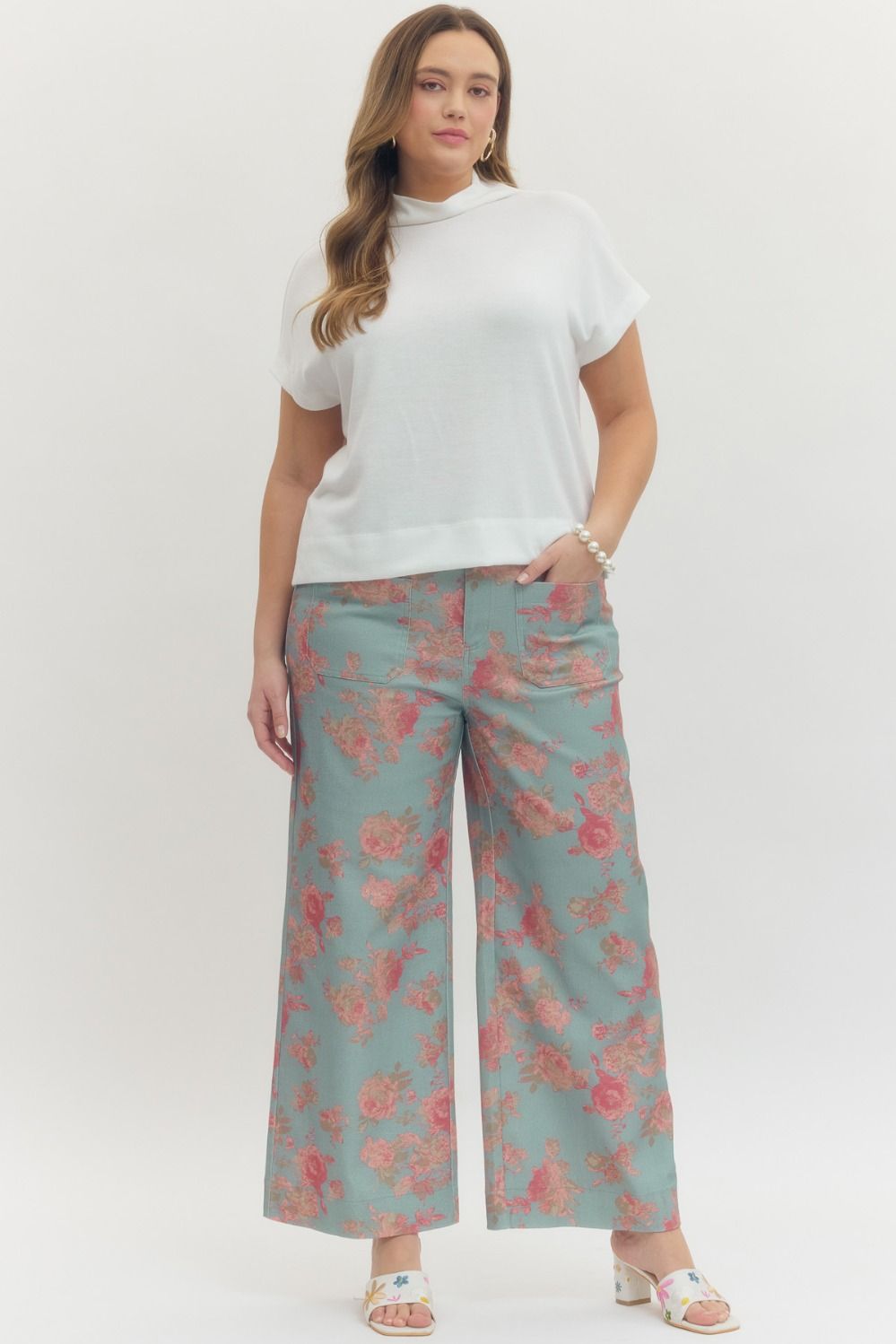 Entro Blue and Pink Floral Plus Size Pants