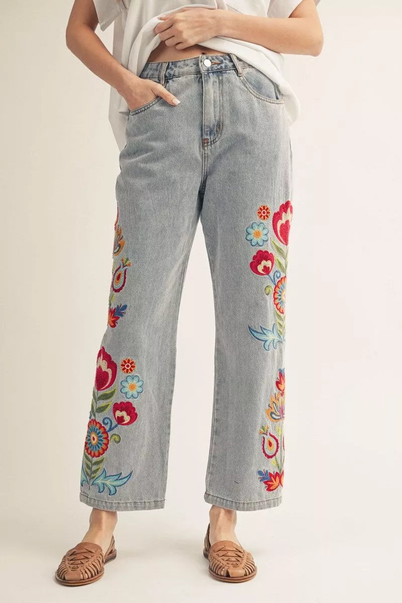 Jodifl Embroidered Washed Denim Jeans