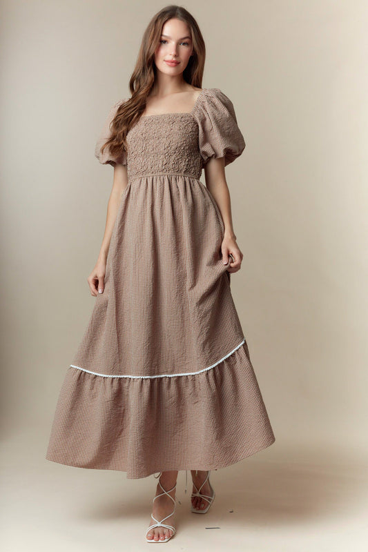 The Morris Taupe Smocked Dress