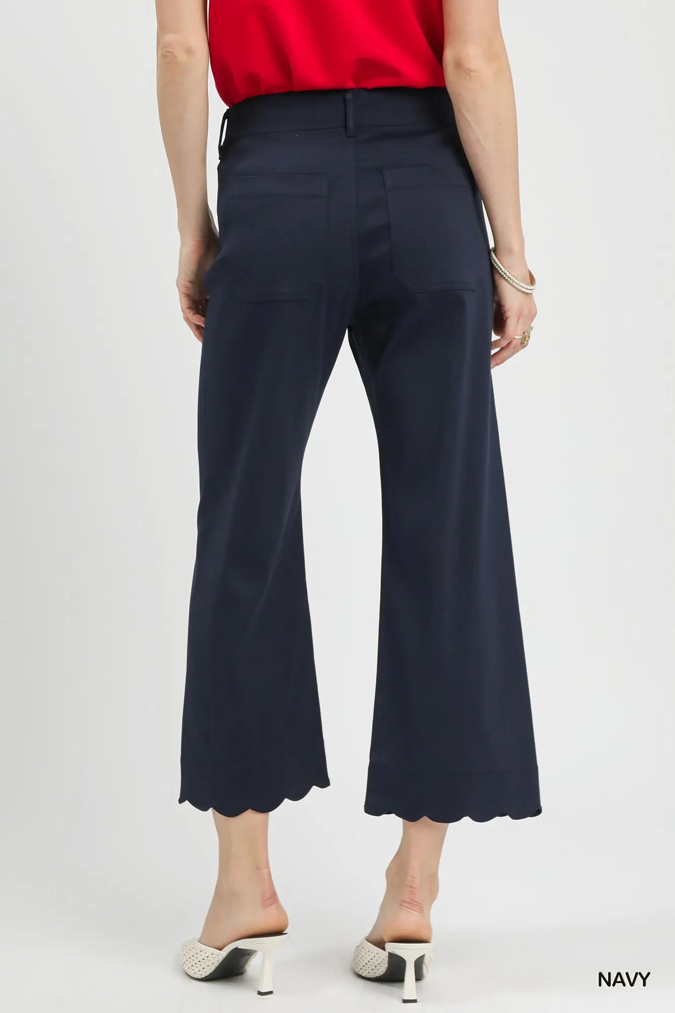 Umgee Scallop Hem Wide Leg Navy Pants